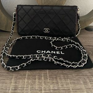 🖤⛓️ Chanel Wallet on Chain Diamond Quilted WOC CC logo Black